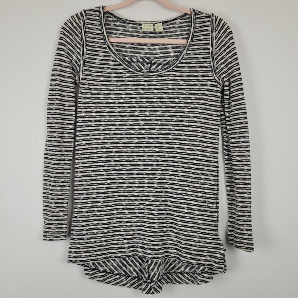 Lucy & Laurel Black White Stripe Knit Top XS